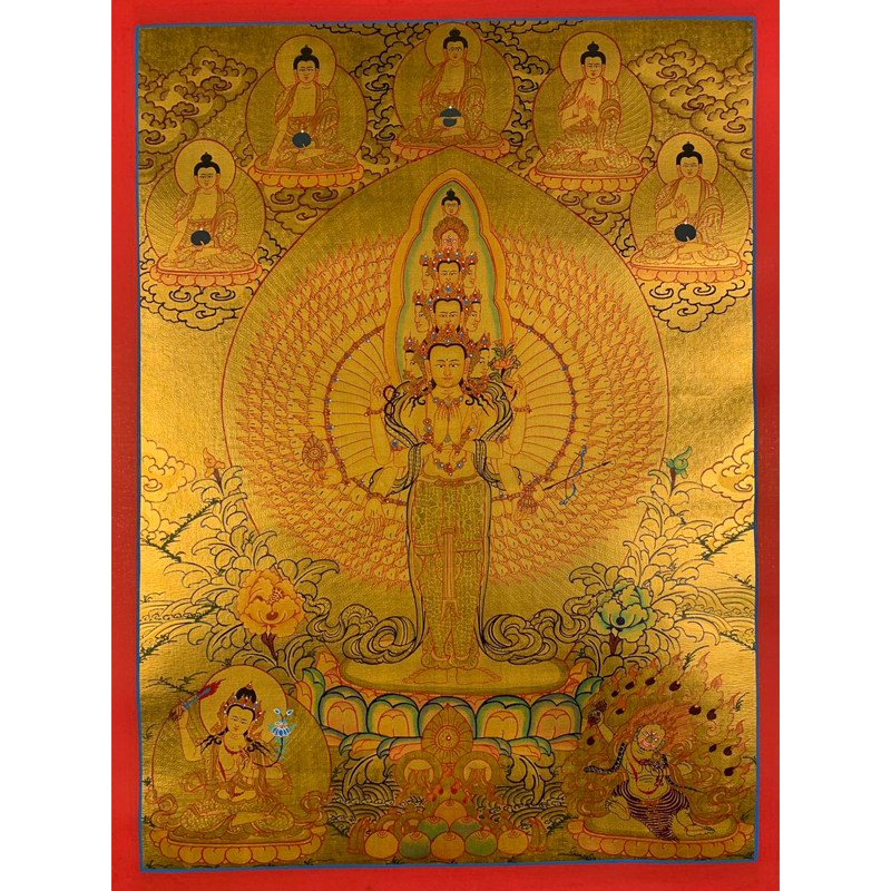 纯金千手观音尼泊尔西藏镇宅唐卡