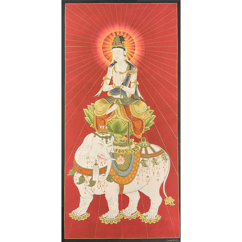 收藏级东密普贤菩萨尼泊尔纯手绘唐卡挂画客厅玄关装饰画西藏颜料