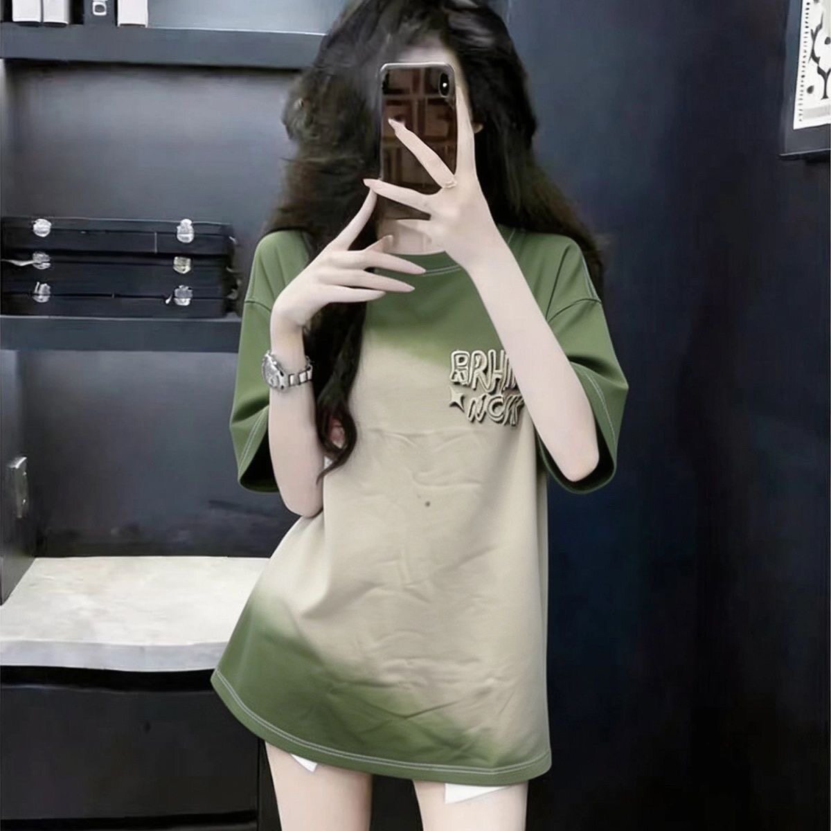 黄色渐变扎染女短袖夏季T恤2026新宽松小众韩版减龄设计上衣200斤