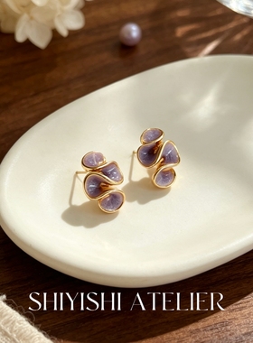 拾一饰ATELIER复古珐琅花瓣耳钉