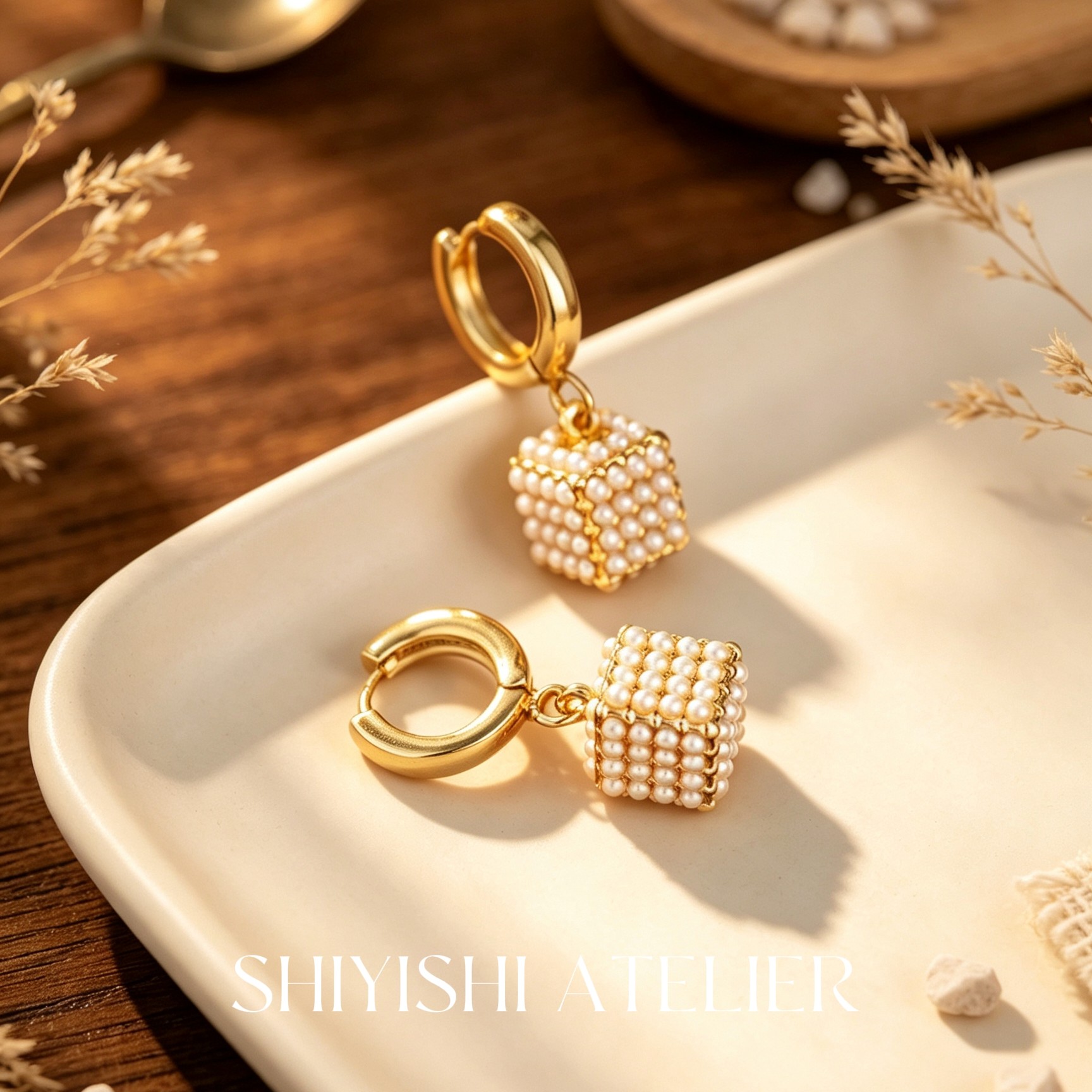拾一饰ATELIER  Pearl block 珠方碎金 耳环