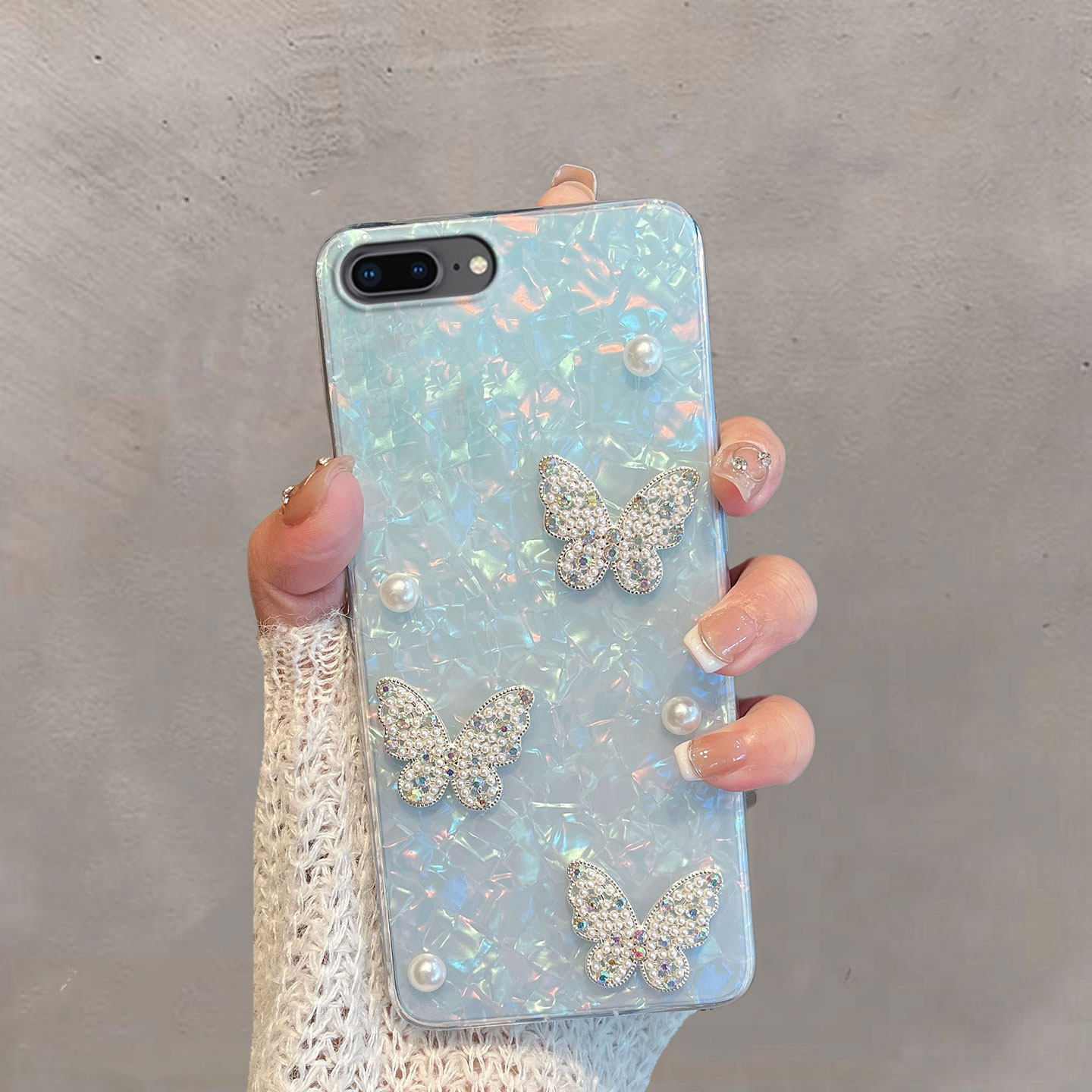 适用于苹果8plus手机壳iphone7p半透明a1661女八splus小清新七spuls蝴蝶i8rplus高级感i7puls防摔手链保护套