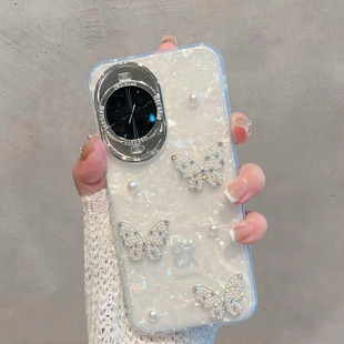 适用于华为nova14手机壳nove14pro半透明14ultra新款女tlr一al00小清新立体珍珠蝴蝶高级感防摔手链保护套