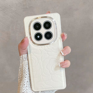 适用于红米note14pro手机壳redminote14por+新款女全包防摔小米24090RA29C简约5g山茶花高级感浮雕皮纹保护套