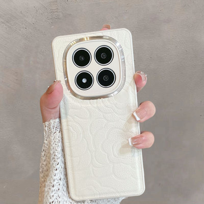 适用于红米note14pro手机壳redminote14por+新款女全包防摔小米24090RA29C简约5g山茶花高级感浮雕皮纹保护套