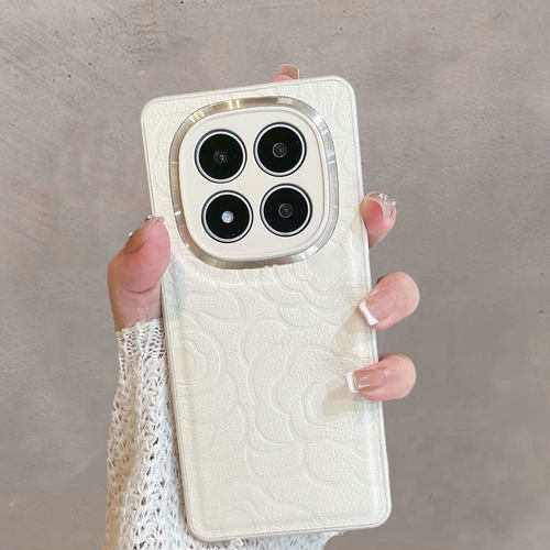 适用于红米note14pro手机壳redminote14por+新款女全包防摔小米24090RA29C简约5g山茶花高级感浮雕皮纹保护套
