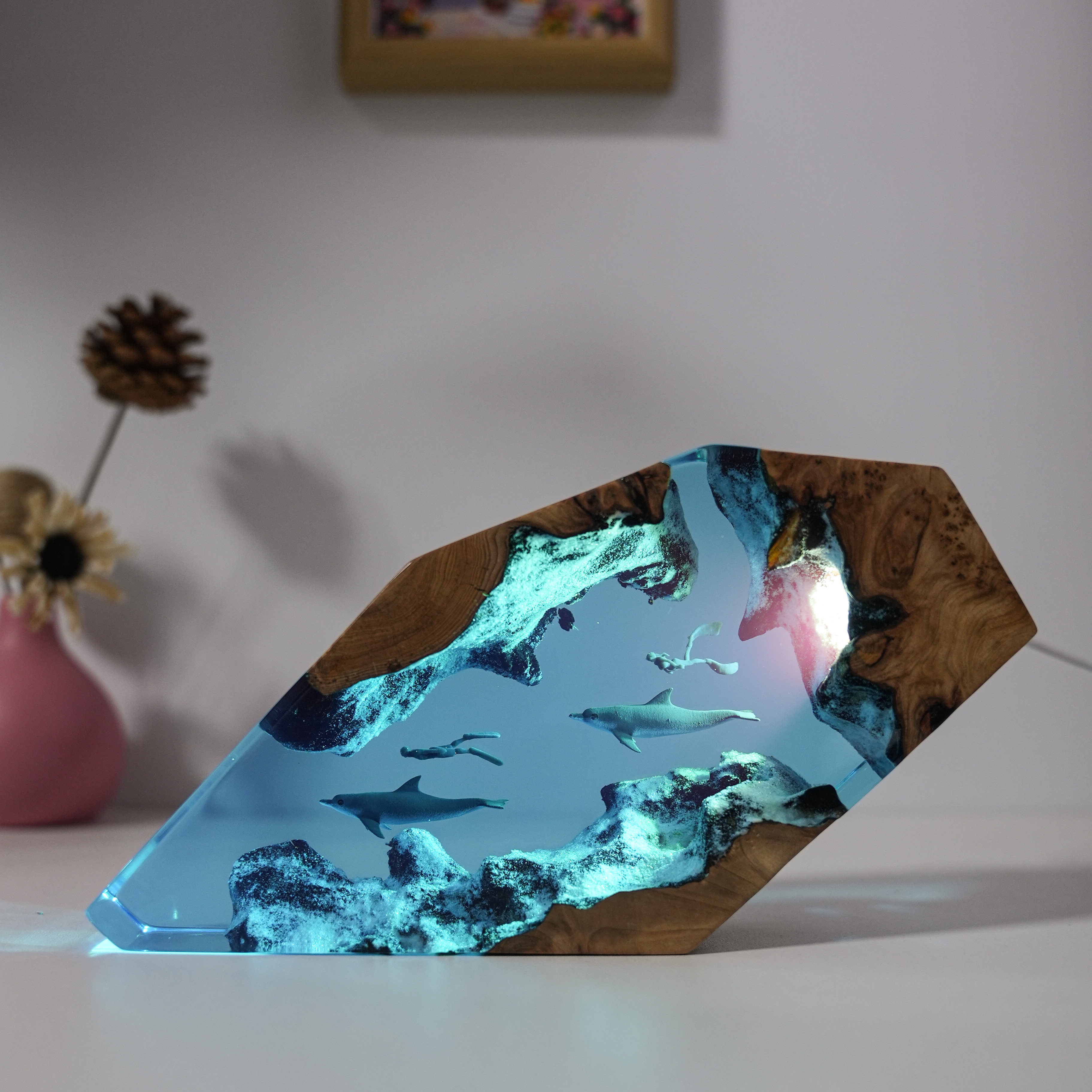 温馨海豚情侣潜水员七夕情人节送人生日礼物桌面摆件氛围小夜灯