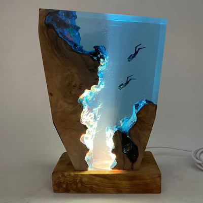 创意海底动物潜水员海洋木灯摆件
