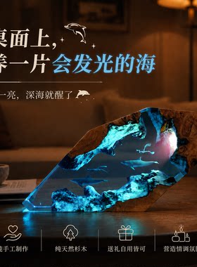 温馨海豚情侣潜水员七夕情人节送人生日礼物桌面摆件氛围小夜灯
