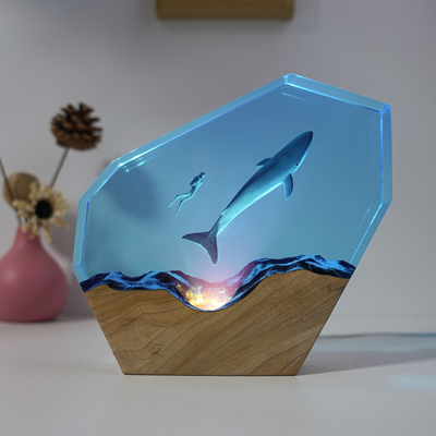 温馨潜水员蓝鲸小夜灯摆件礼物