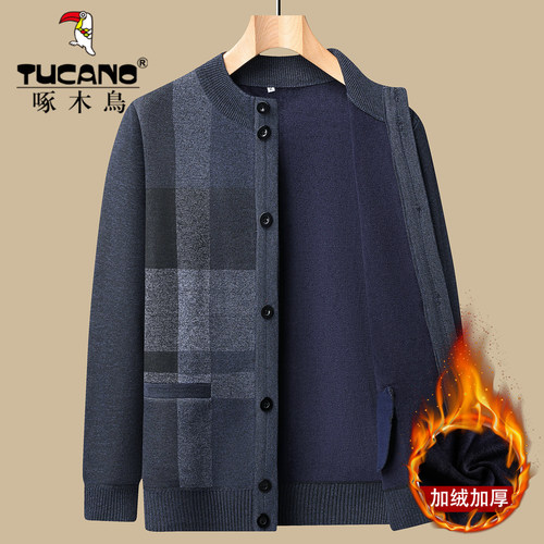 啄木鸟男士秋冬加绒保暖针织衫