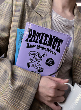 BlankLabel紫色A6漆皮pu六孔活页手帐计划日程本美式手绘复古兔子