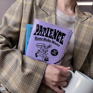 BlankLabel紫色A6漆皮pu六孔活页手帐计划日程本美式 手绘复古兔子