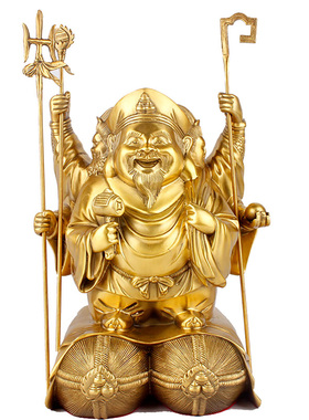 纯铜三面大黑天财神佛像摆件大黑天菩萨像铜摆件招手财神本命佛像