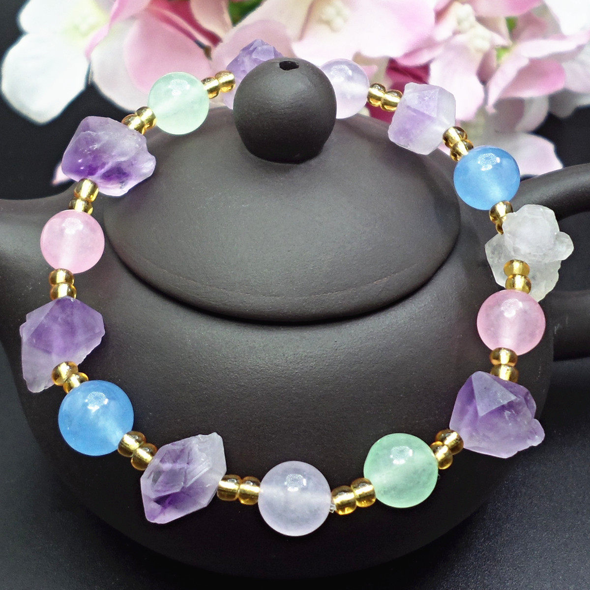 s344时尚天然紫水晶手链水晶饰品水晶碎石爱情石紫晶原石手串饰品