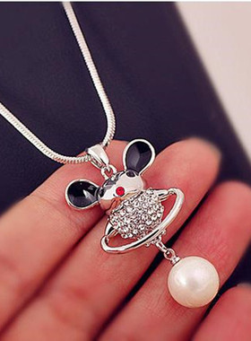 生肖珍珠韩版长款鼠年挂件毛衣链