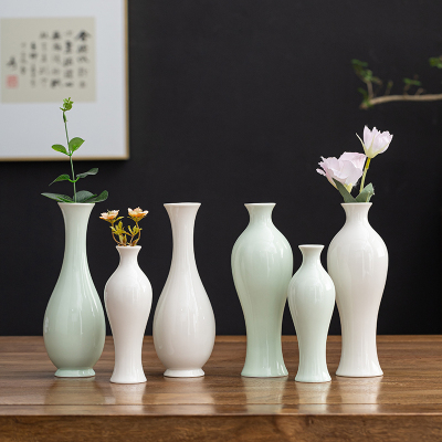 白玉净瓶陶瓷花插花器家居客厅餐厅禅意摆件青观音瓶供佛小花瓶