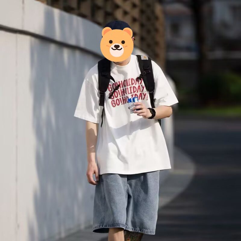 日系原宿字母文字宽松短袖t恤男