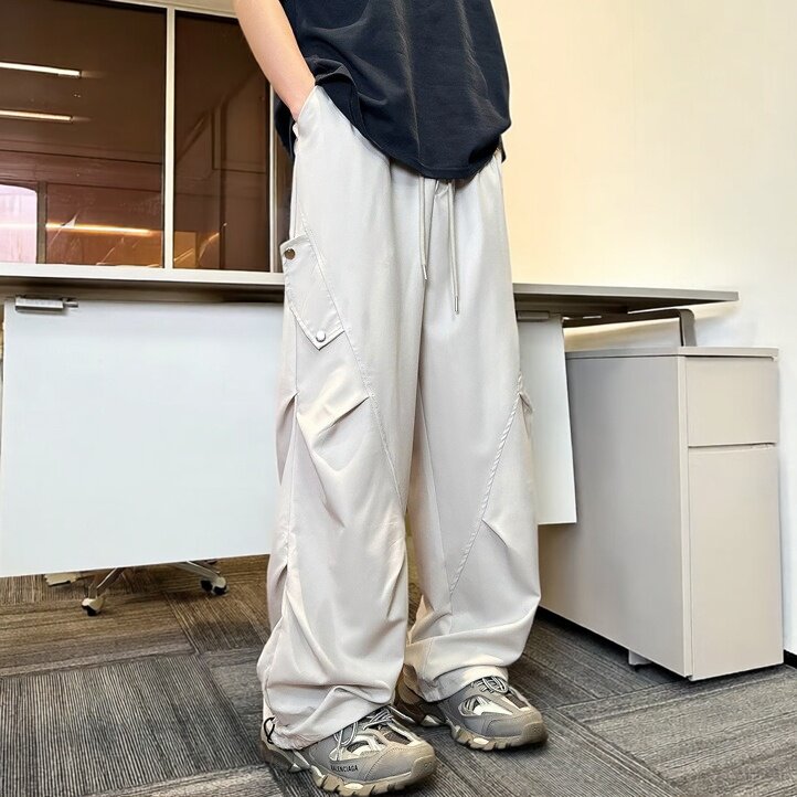 美式百搭休闲松紧裤男春夏季男生显高瘦裤子宽松速干阔腿工装裤