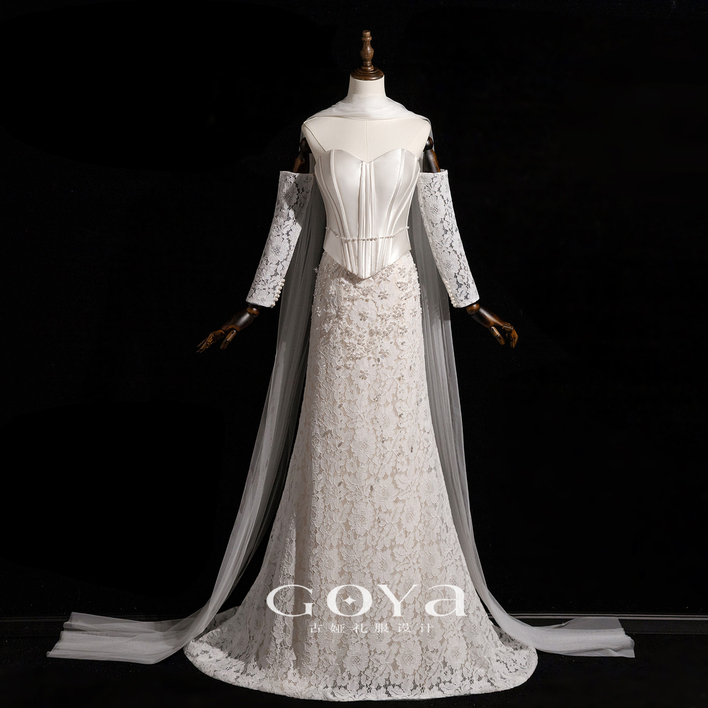 法式抹胸蕾丝轻婚纱2026新款新娘结婚迎宾出门主纱鱼尾晚礼服高级