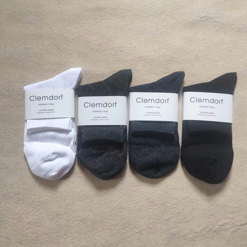 Clemdorf夏季精梳棉薄男袜网眼透气吸汗短袜手工缝头黑色商务袜子