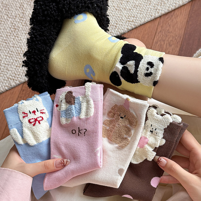 韩版中筒袜子可爱日系棉袜子女ins潮百搭卡通情侣高颜值袜
