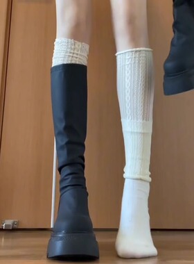 白色长筒袜套女堆堆袜秋冬季配长靴子腿套叠穿小腿骑士靴袜子春夏
