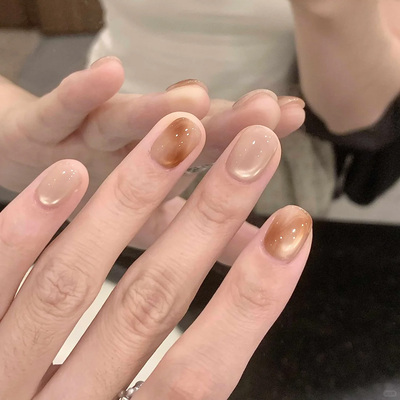 【雾失楼台】手工琥珀晕染穿戴甲短款2026新款猫眼美甲指甲贴片