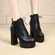 12CM超高跟防水台短靴2025秋冬新款 欧洲粗跟厚底系带马丁靴女皮鞋