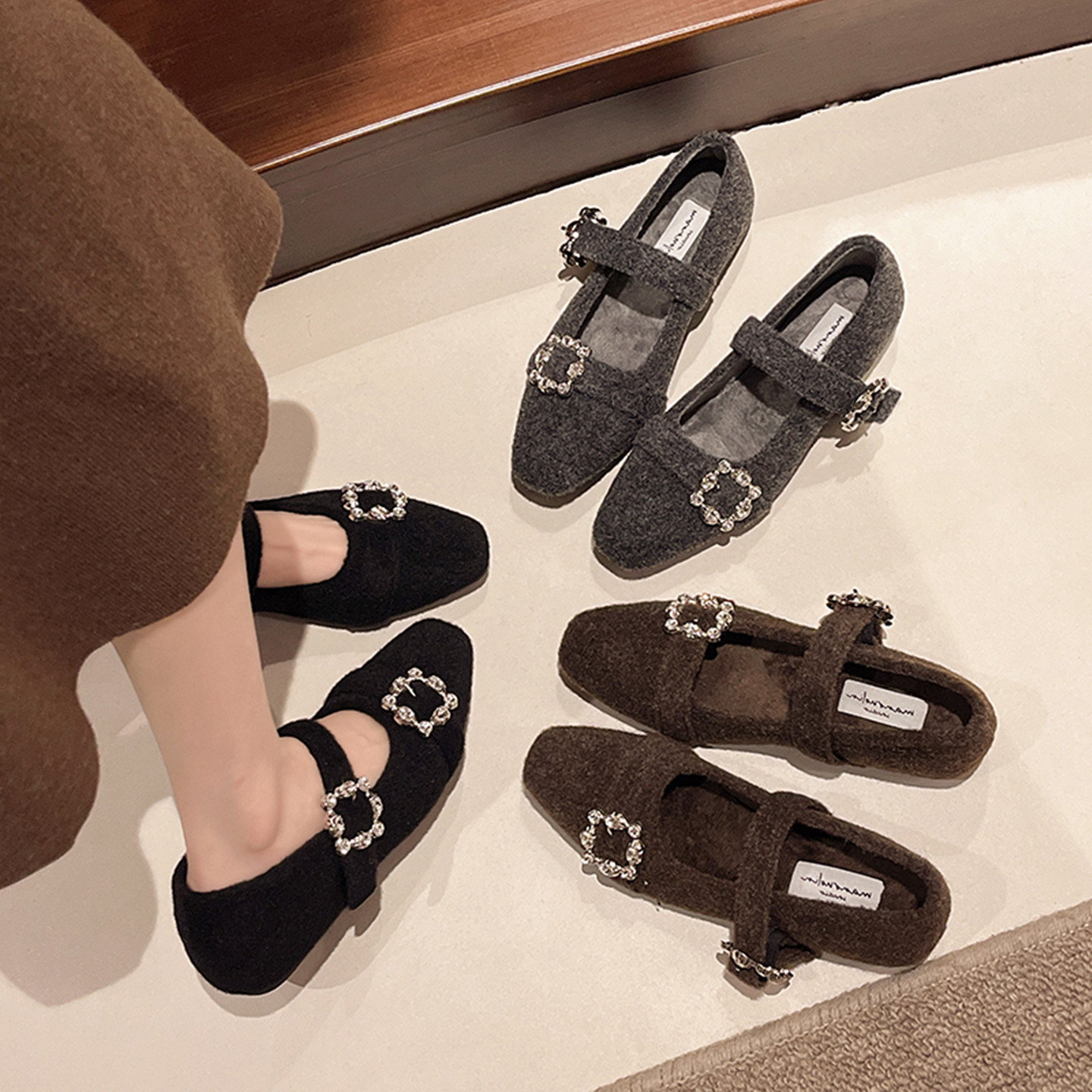 时尚内增高水钻玛丽珍鞋