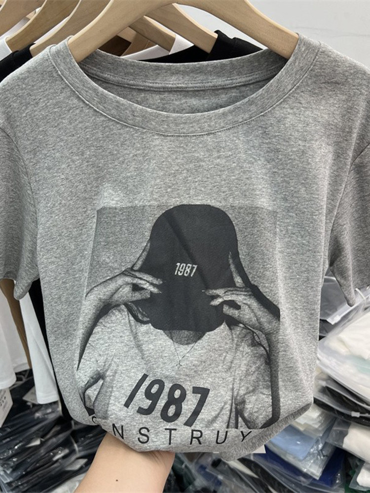 EUROPEAN GOODS AVATAR PRINT SHORT SLEEVE T-SHIRT WOMENS 2024 SUMMER CLOTHES NEW RETRO CASUAL AND VERSATILE FOREIGN GAS SHIRT TOP TIDE
