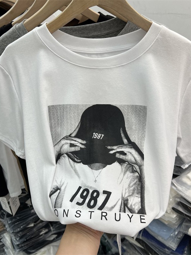 EUROPEAN GOODS AVATAR PRINT SHORT SLEEVE T-SHIRT WOMENS 2024 SUMMER CLOTHES NEW RETRO CASUAL AND VERSATILE FOREIGN GAS SHIRT TOP TIDE