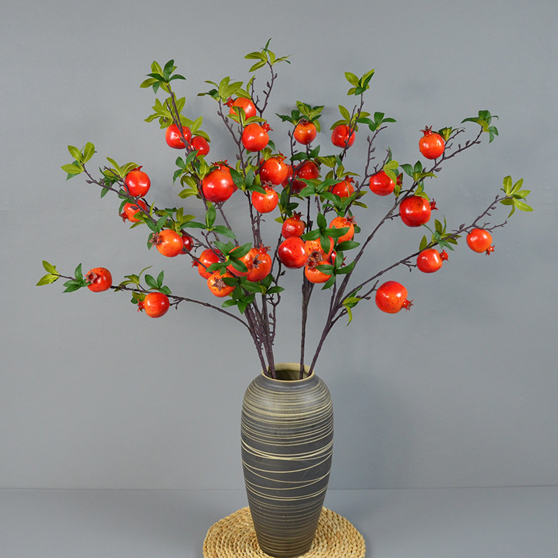 仿真7头石榴单枝 寓意多子多孙多福气新年福桶插花客厅餐桌摆放