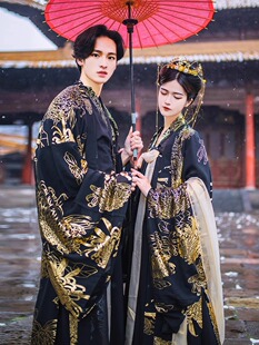 交领对襟齐胸古装 情侣套装 服租赁租借 衫 出租汉服男女金莲烫金大袖