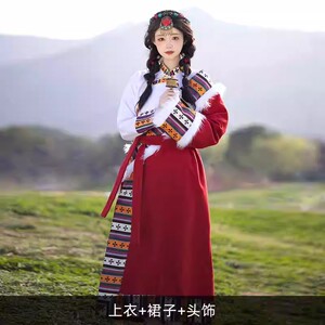 出汉服租藏族服装女西藏写真旅游藏袍长裙少数民族舞蹈服租赁租借