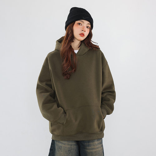 DL brand秋冬季简约百搭纯色重磅连帽卫衣男女情侣款百搭连帽衫