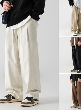 DL brand夏纯棉日系复古砂洗宽松休闲裤百搭立体打褶设计纯棉长裤