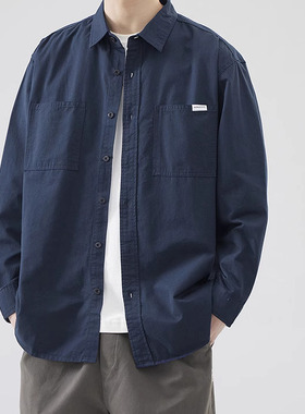 LKTM男装#日系简约工装长袖衬衫男春季新款ins青少年百搭衬衣外套