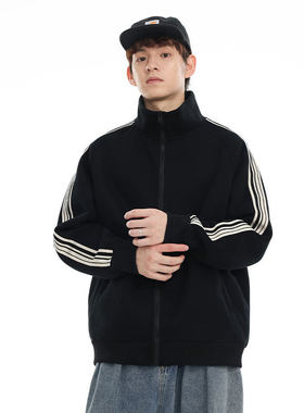 DL brand春秋立领拉链开衫侧边织带设计宽松百搭休闲运动外套男女