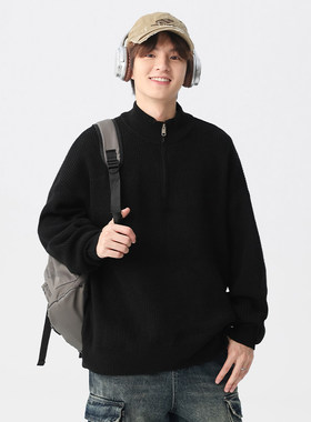 DL brand秋冬季半拉链套头立领针织衫男女情侣宽松保暖毛线衣