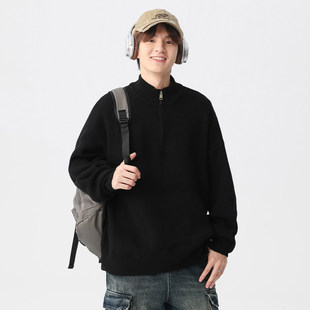 男女情侣宽松保暖毛线衣 半拉链套头立领针织衫 brand秋冬季