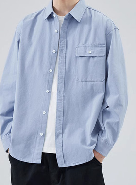 DL brand日系简约纯色长袖衬衫男士纯棉高级感宽松休闲衬衣