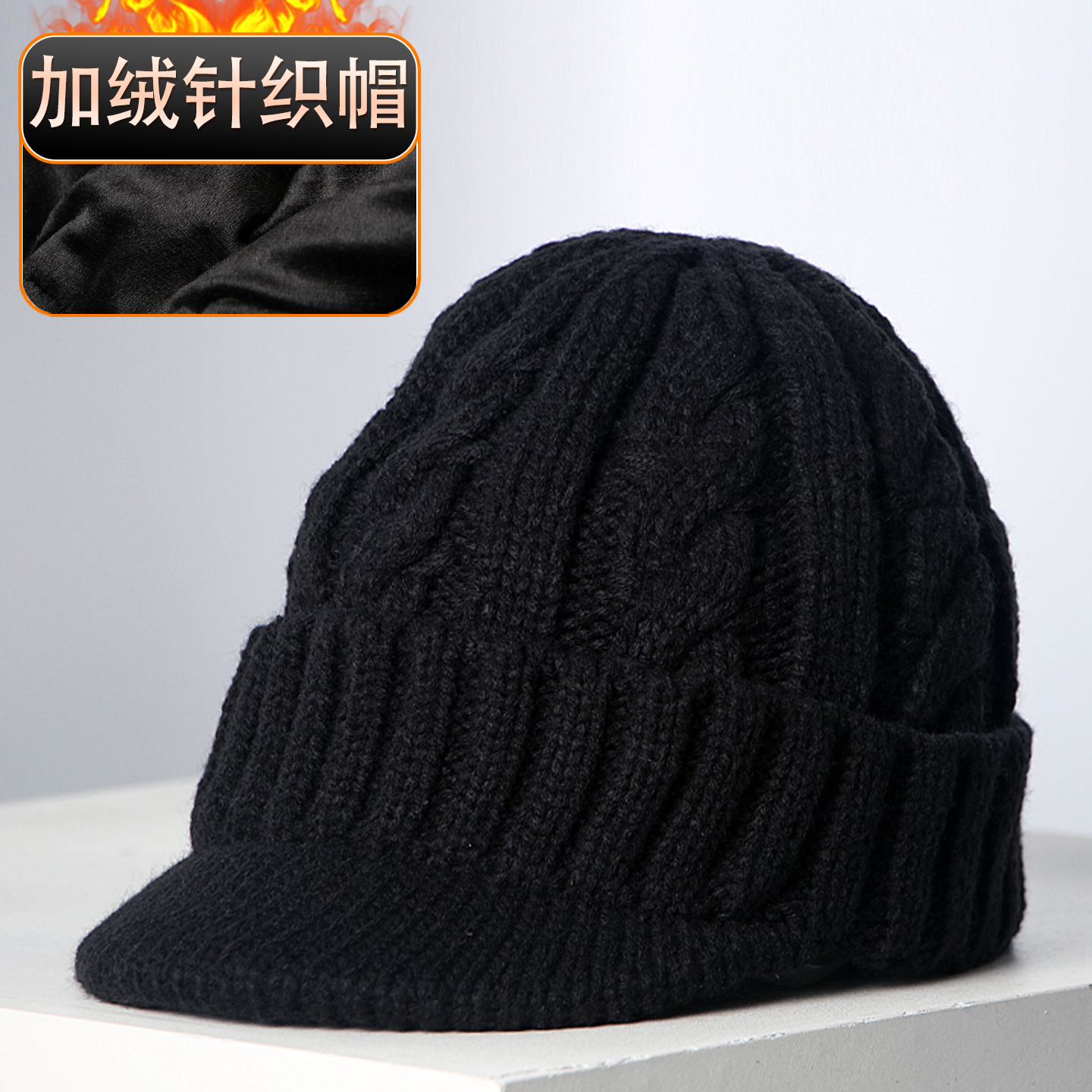 针织帽男冬季保暖护耳毛线帽2025新款加绒加厚鸭舌帽户外后封口