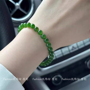 天然和田碧玉菠菜绿色手串女士阳绿小圆珠米珠单圈石英玉手串手链