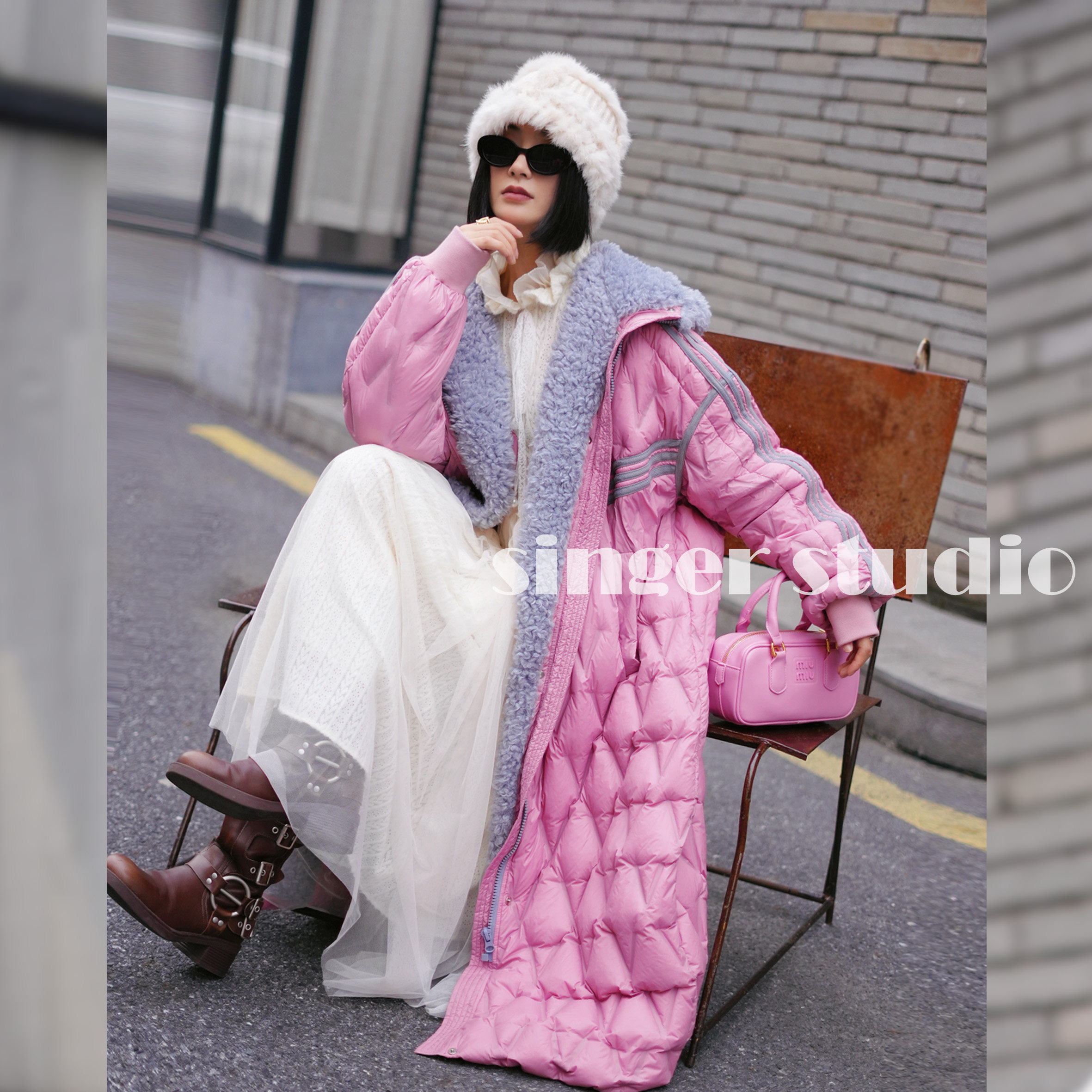 原创设计女装2025年冬季新款拼接H版直充白鸭绒女装羽绒服251P273