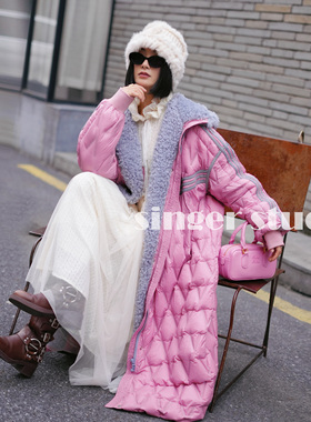 原创设计女装2025年冬季新款拼接H版直充白鸭绒女装羽绒服251P273