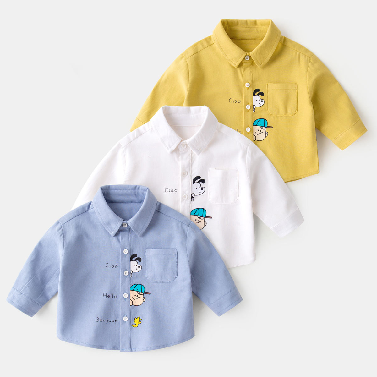 嘟嘟家宝宝白色衬衫秋季内搭秋装儿童翻领长袖上衣男童衬衣秋装潮