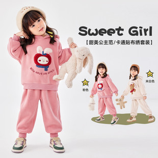 嘟嘟家女宝宝套装冬季女童卡通连帽卫衣卫裤两件套冬款小女孩加绒