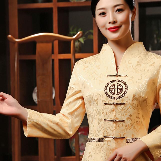 复古中式民族风唐装服务员长短袖酒店工作服秋夏饭店餐厅茶艺服饰