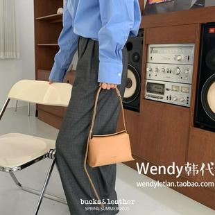 新款 leather 搭扣单肩斜挎腋下包迷你枕头包 小众bucks 韩国代购